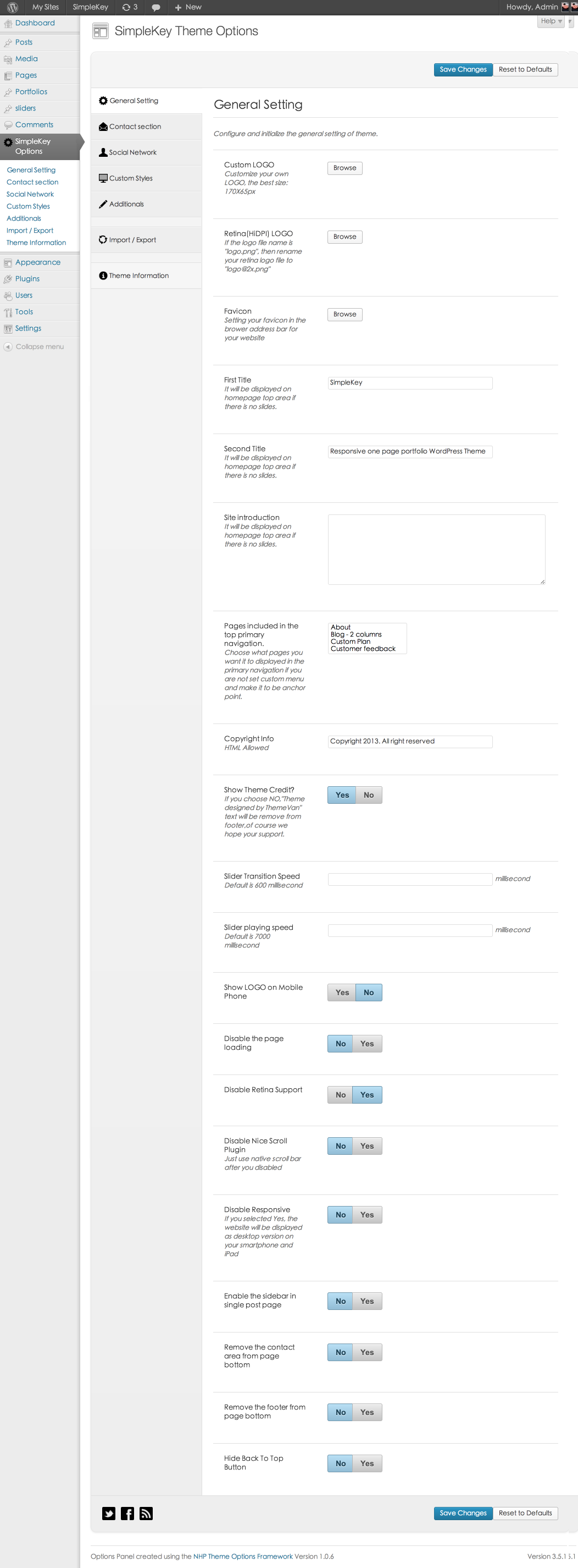 SimpleKey One Page Portfolio WordPress Theme